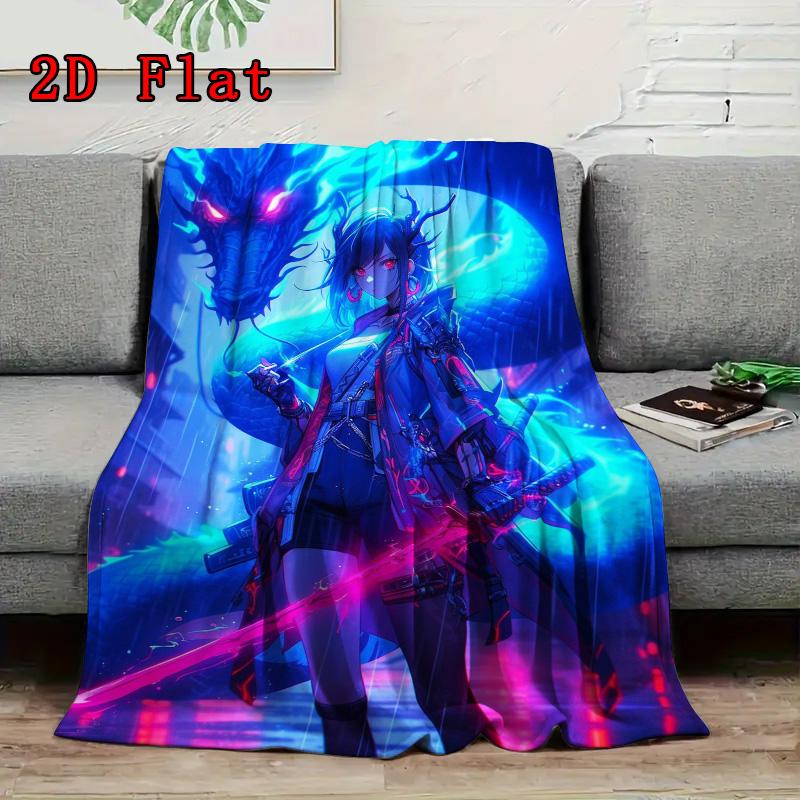 Cyberpunk Anime 2D Flat Pattern Flannel Blanket High quality All Seasons Warmth and Comfort Perfect for Christmas Gifts.NMT0928045