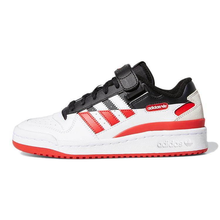 Adidas Originals Forum Low Leather Durable Low-Top Skate Shoes Kids Sneakers White Black Red FY7971