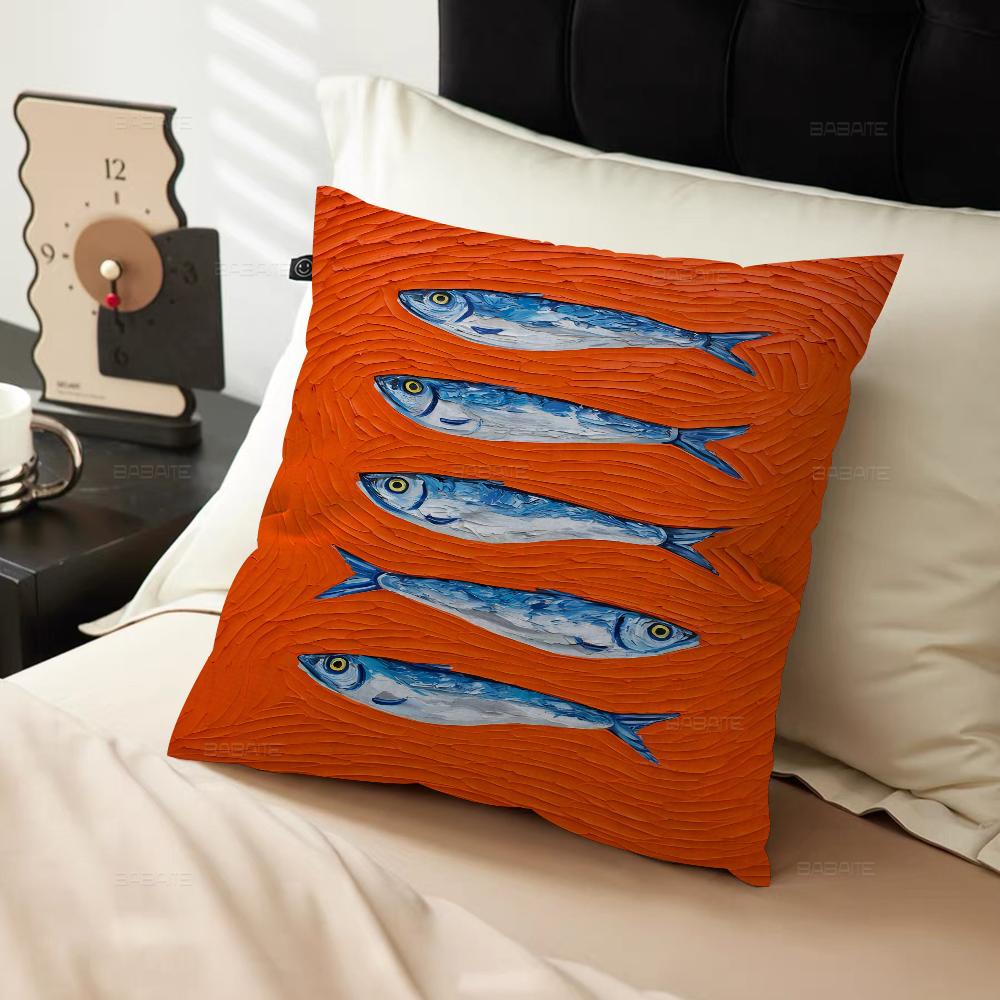 Colorful Sardine Lobster Crab Fish Ocean Pillow Cushion Cover Pillowcase Living Room Sofa Home Decor Customized