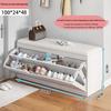 Shoe Storage Bench with Flip-Top Cabinet and Integrated Stool for Entryway