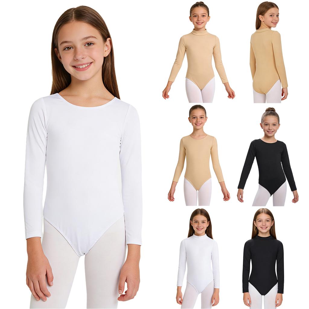 Nude Kinder Mädchen Fleece Langarm Trikot Einfarbig Body Gymnastik Ballett Tanz Training Kostüm