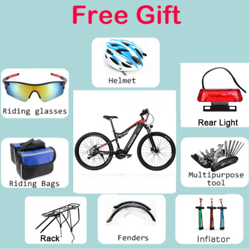 RANDRIDE YG90 Elektrofahrrad 1000 W 48 V 17 Ah Shimano hydraulische Bremse E-Bike mit Vollfederung, 21 Gängen, schaltfreiem Gepäckträger