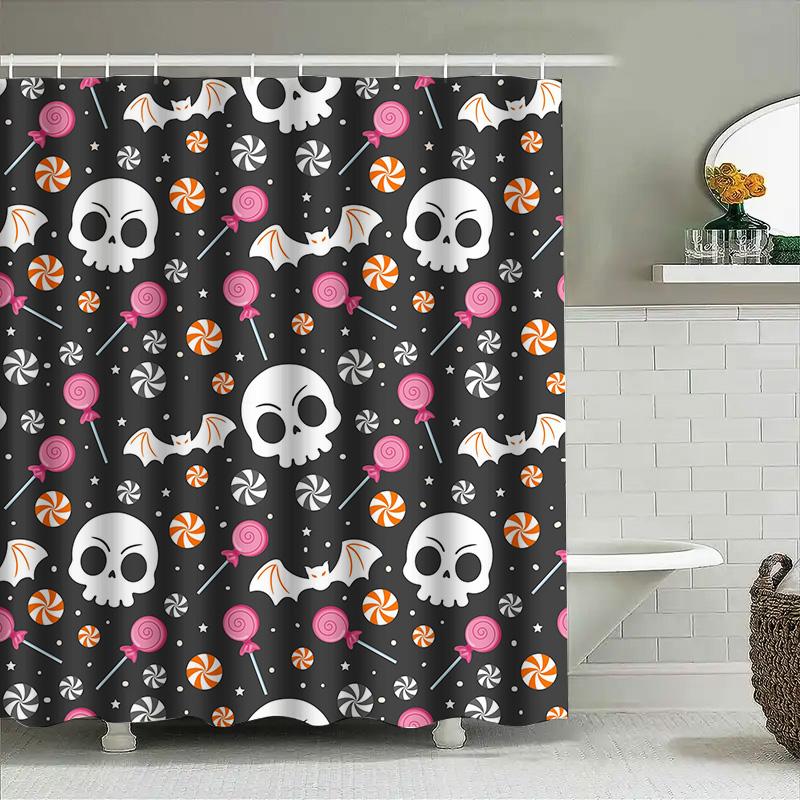

Tuniu Cute Halloween Bat Candy Skull Shower Curtain For Bathroom Kids Girls Room Decor W60H190(CM)-1 Pcs