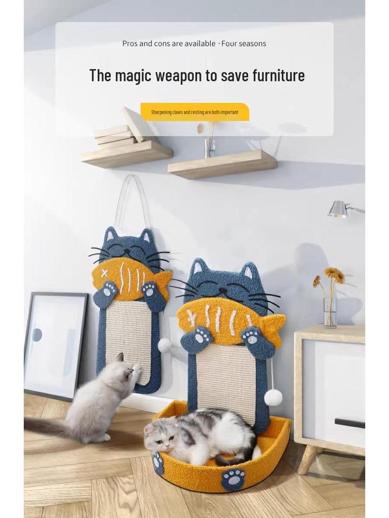 Large Vertical Sisal Cat Scratching Board & Climbing Frame with Integrated Cat Bed and Kitten Toy