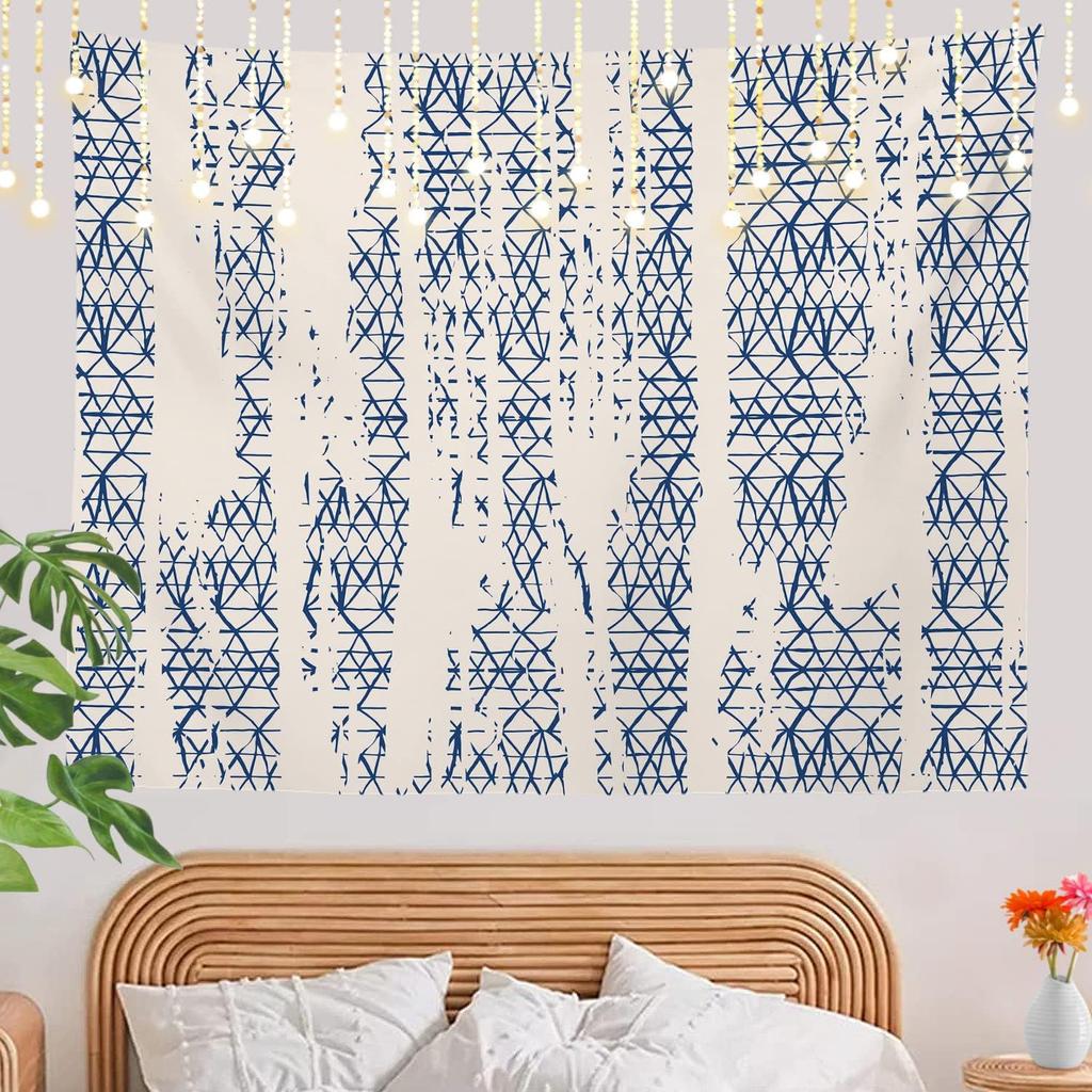 Japanische Abstrakte Blaue Tie-Dye Wandteppich, Shibori Tinte Modernes Batik Marmor Wandbehang Großer Wandteppich Dekoration Polyester