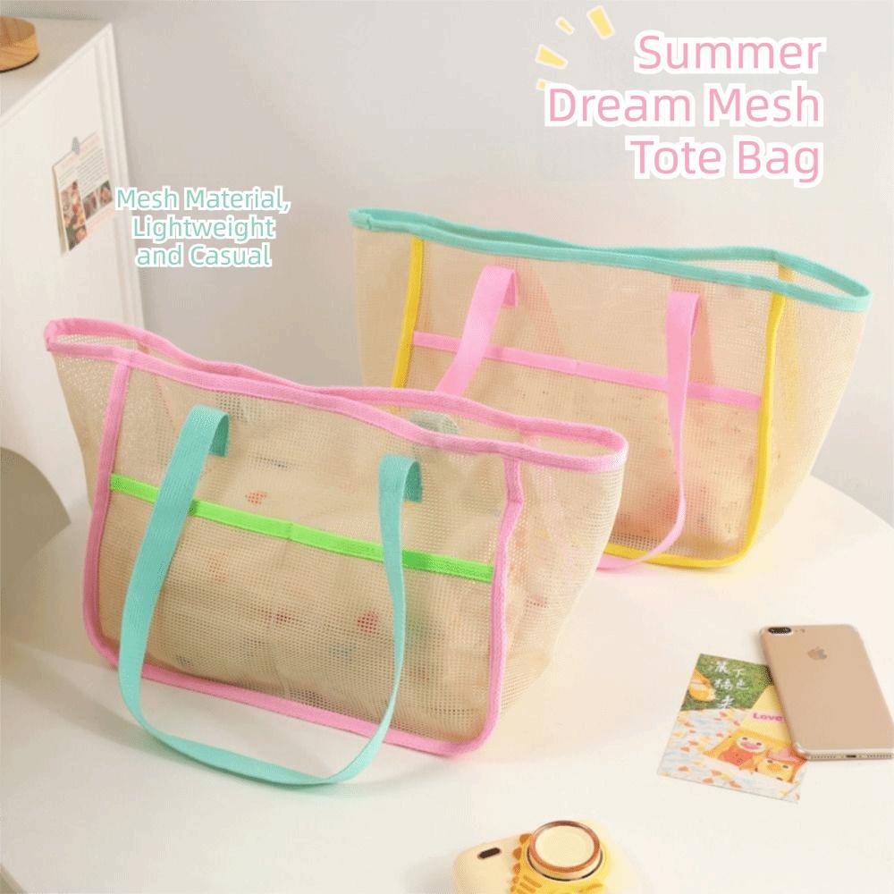 Fashion Clear Beach Tote Bag Nylon Mesh Candy Color Wash Bag Large Capacity Transparent Bag Woman