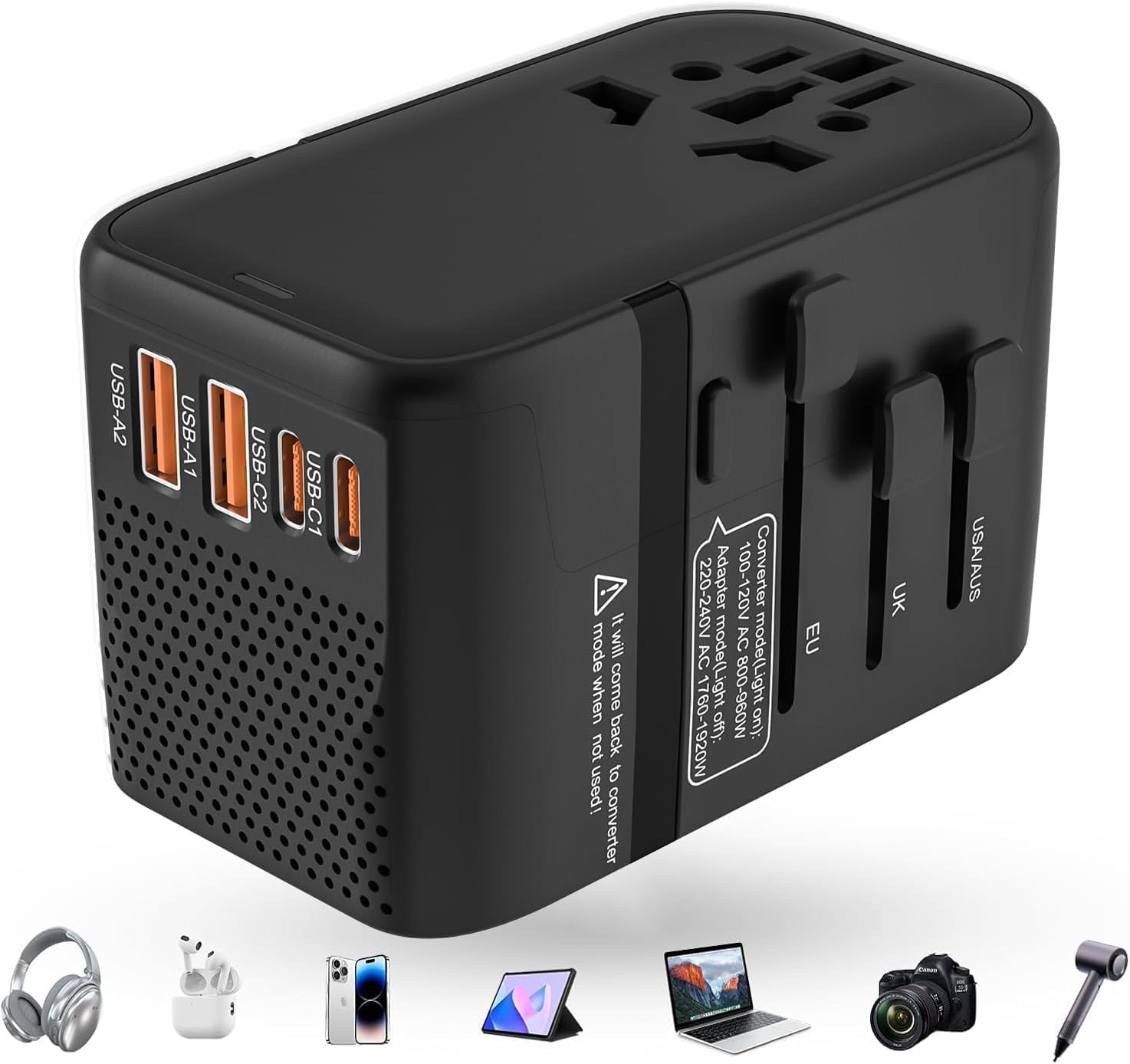 

Ultra-compact 220V to 100V Transformer for International Travel, with International Outlet Converter, Sine Wave Step-Down Converter, 2 USB Ports, 2