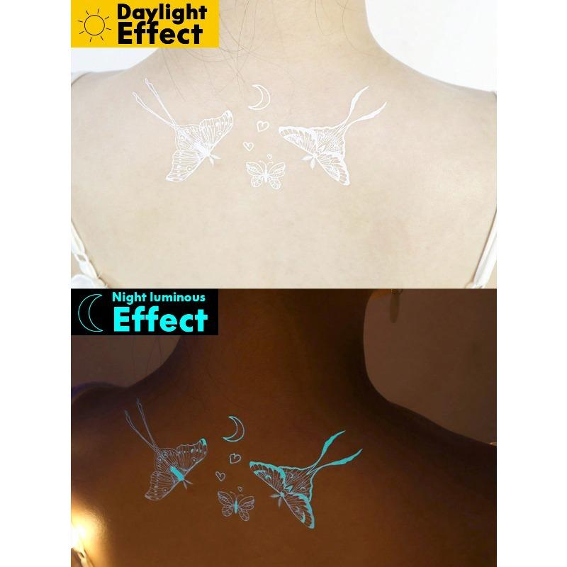 1 Sheets Luminous Glow In The Dark Body Art Temporary Tattoo Stickers, Moon Butterfly Botanical Pattern, Waterproof Fake Tattoo Sticker