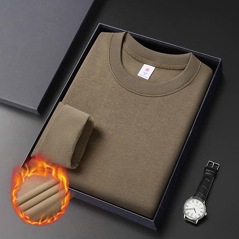 Herren Schwergewicht Baumwoll Hoodie 420g: Winter Einfarbige, Lockere Drop-Shoulder, Rundhals, Mit Samt gefütterte, Langarm Basisschicht