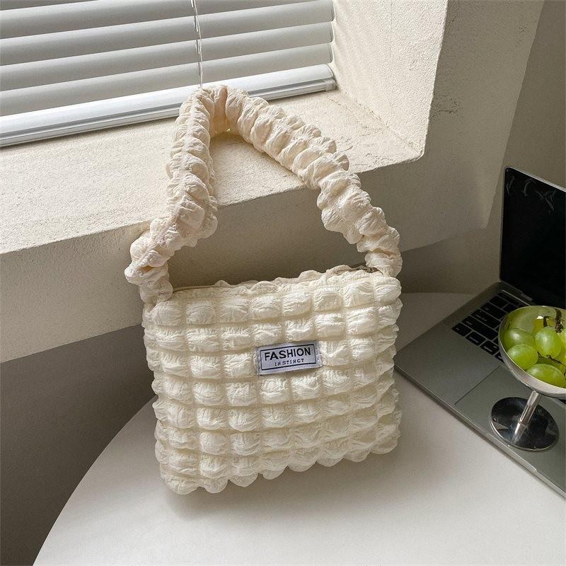 Chic Soft Pleated Bubble Cloud Shoulder Bag Available In White Black And Yellow