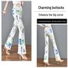 2024 Summer Women's Slimming Stretchy Micro-flare Long Pants with Printed Elastic Waist