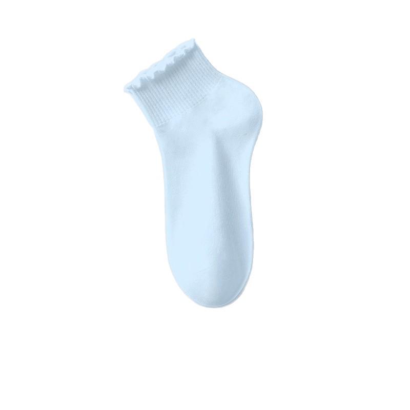 10A Antibacterial & Deodorant Women's Summer Thin Cotton Socks with Lace Ruffle - Solid Color, Breathable, Short Length