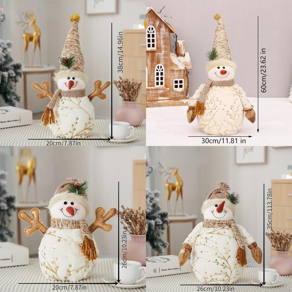 Christmas Plush Snowman Figurine With Foam And Fabric For Holiday Decor