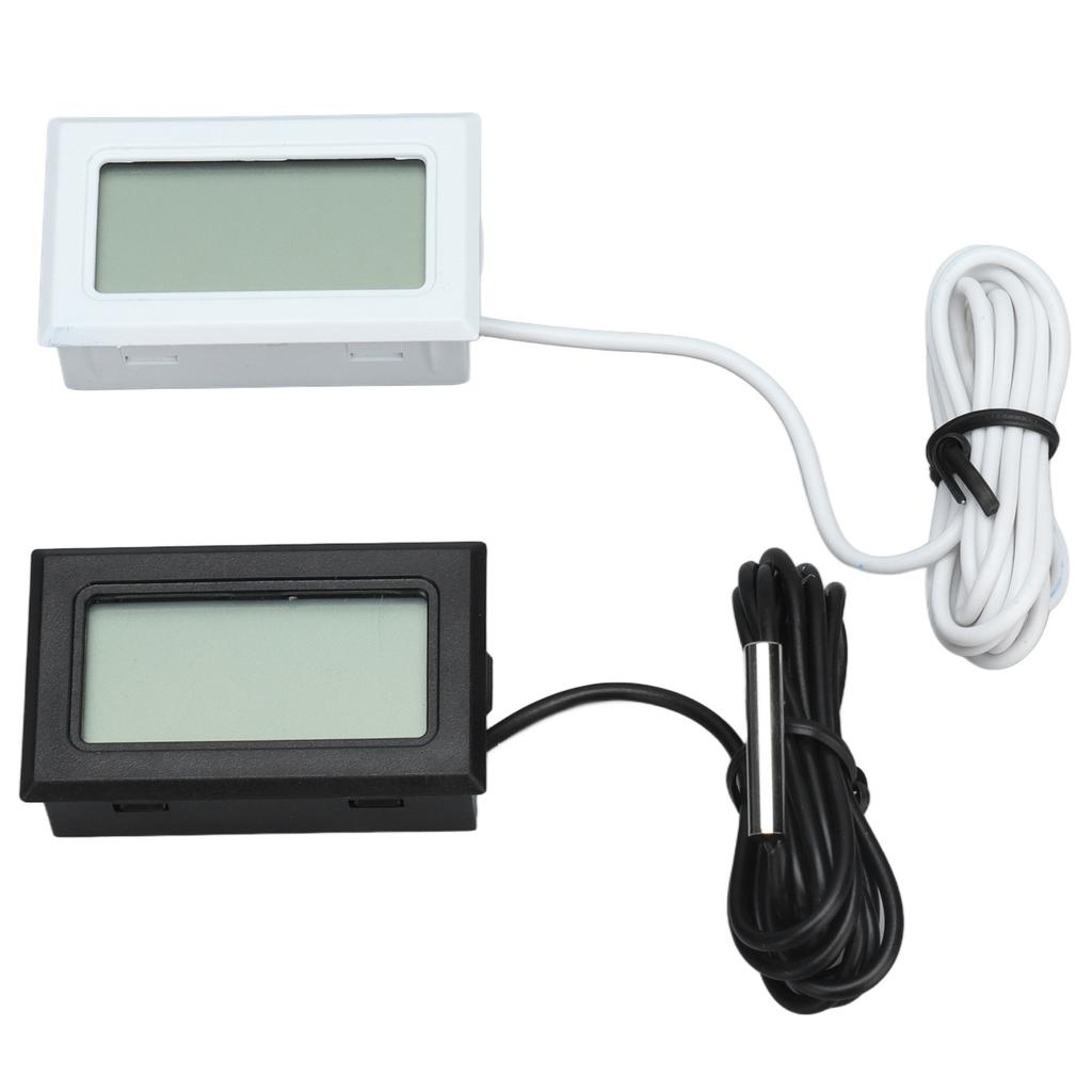 2Pcs Electronic Digital Thermometer Thermostat Temperature Meter 2s Refresh with Probe(Black White )