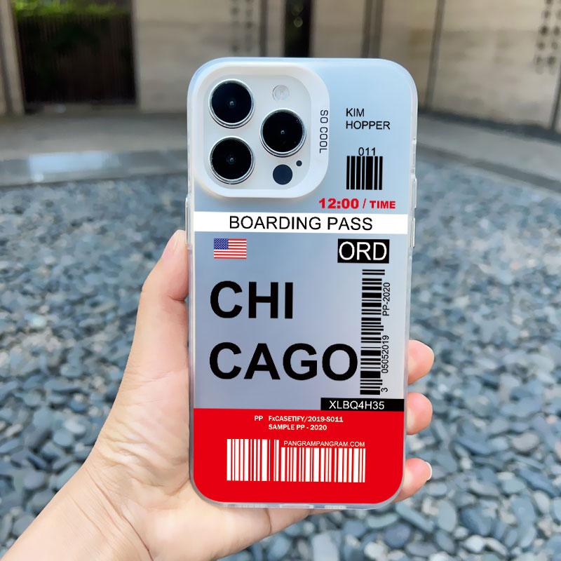 INS Fashion Design New York Seoul Tokyo Boarding Pass Ticket Phone Case for Iphone 15 13 12 14 Pro Max 11 Matte Laser Back Cover