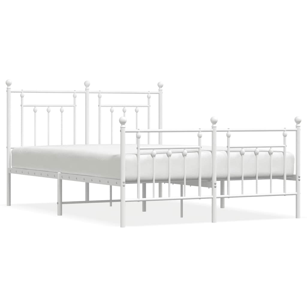 Vidaxl Metal Bed Frame with Headboard and Footboard, White, 150X200 Cm