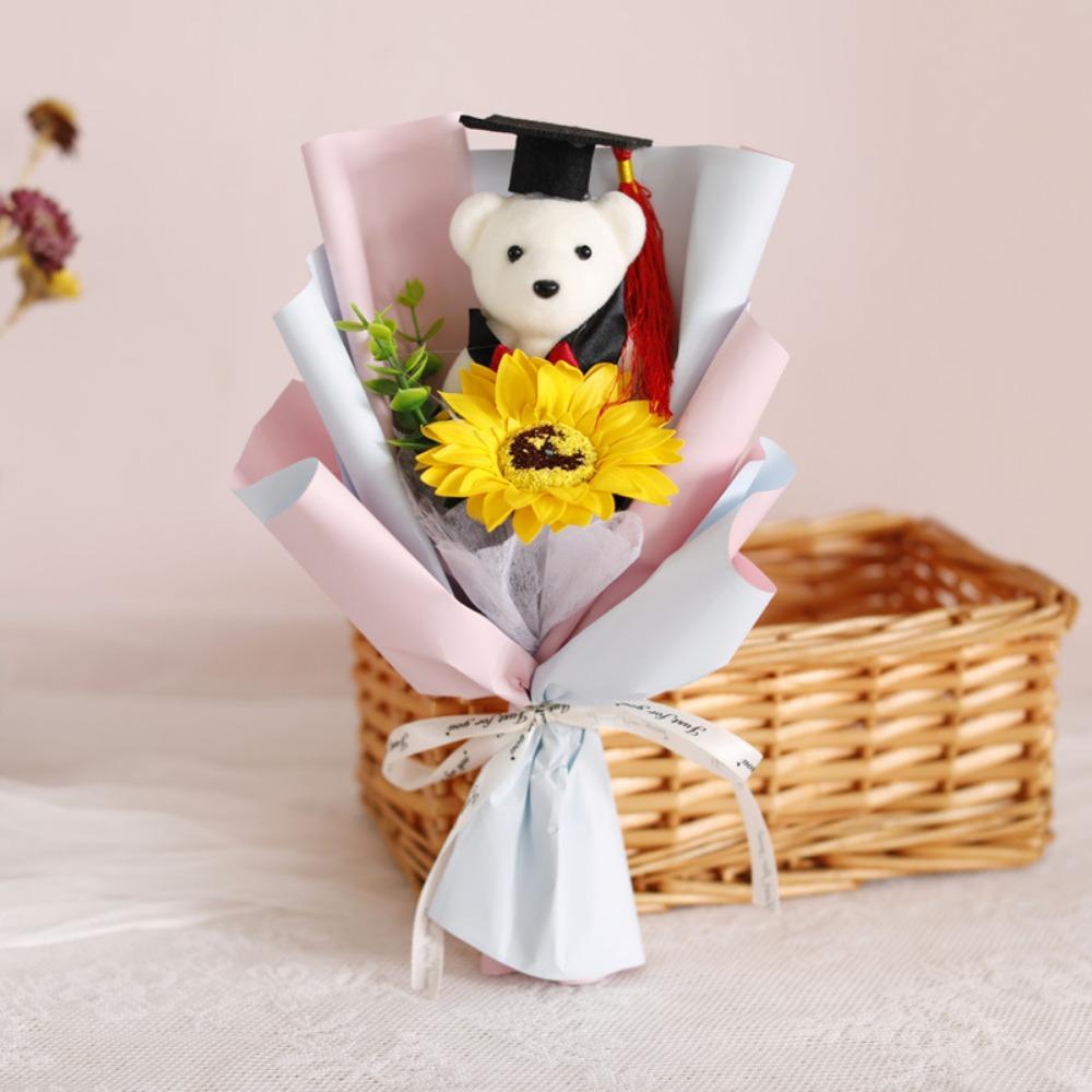 Woven Doctoral Bear Bouquet Plush Bear Crochet Flowers Bouquet  Student Gift