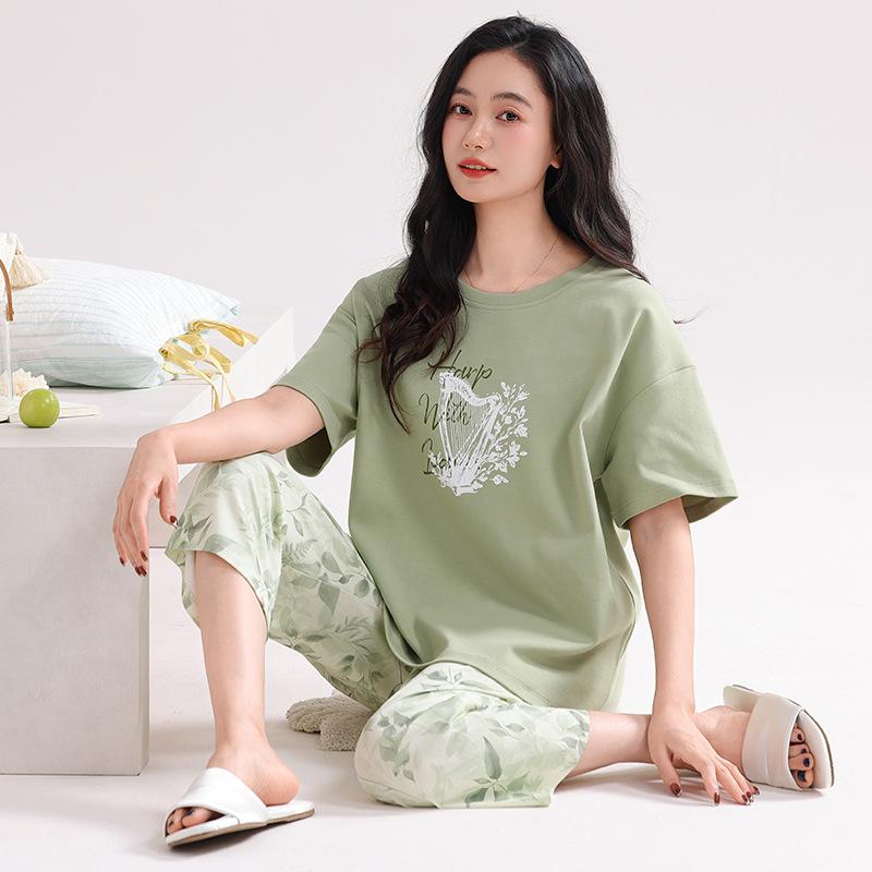 Pure cotton pajamas women's summer short-sleeved shorts 1011 new super fire with chest pad casual loungewear beautiful pajamas