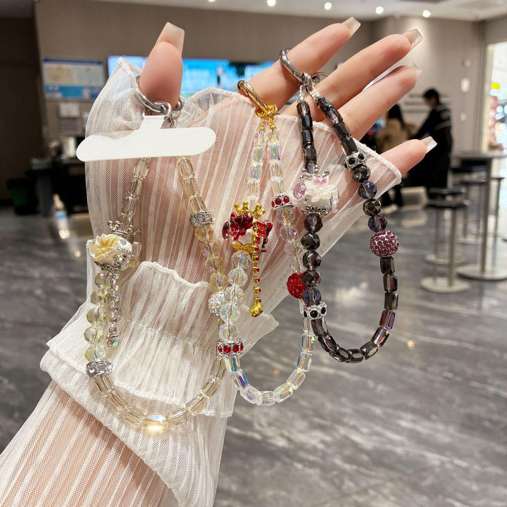 Crown Tassel Phone Chain Lanyard with Wrist Charm & Short Neck Strap for Women