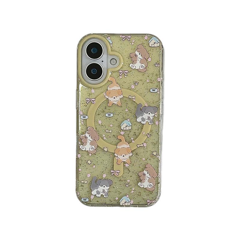 KT Cartoon Glitter Magnetic Phone Case for iPhone 17 Pro Max, 16 Pro, 15 Pro