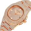PINTIME Luxury Men's Watches Iced Out Diamond Case Waterproof 30m Stainless Steel Clasp Fashion Quartz Wristwatch Calendar Reloj