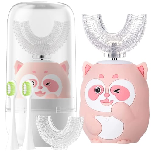 

ELOTAME Kids Electric U-Shaped Toothbrush, Rechargeable, Sonic Toothbrush with 4 Brush Heads, Full Mouth, and 6 Cleaning Modes - (Ages 8-15, Pink)
