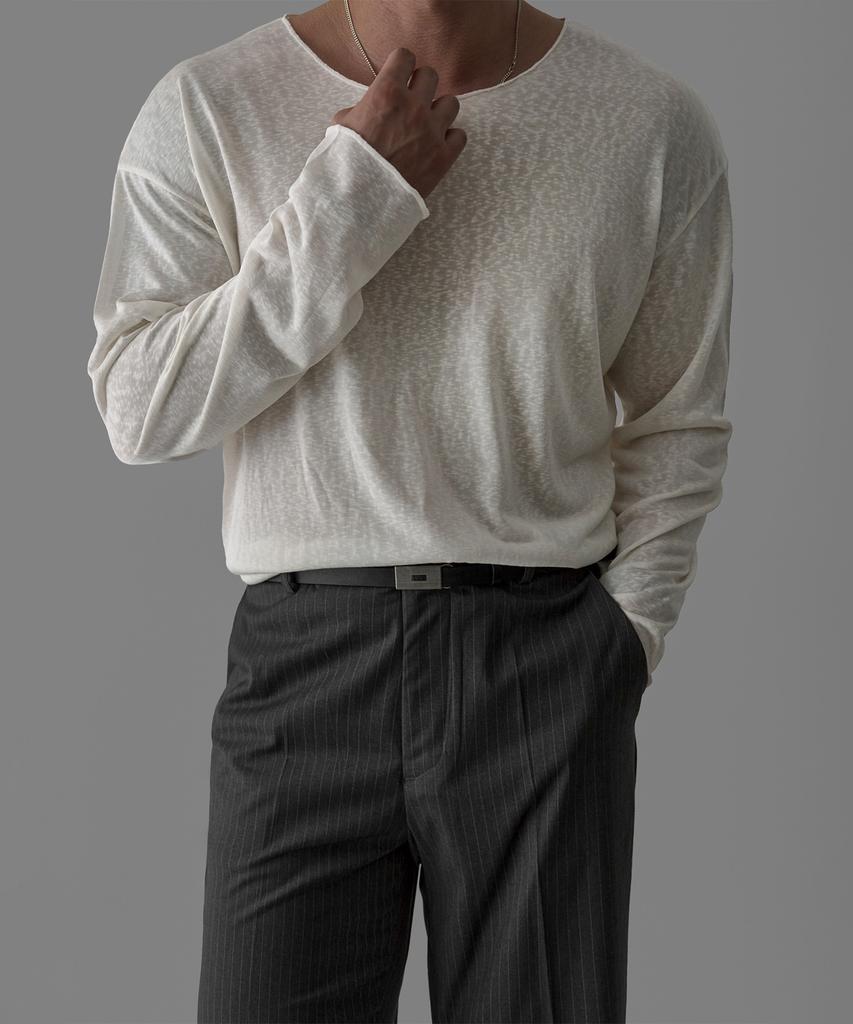 Baulopeulodeogteu Tencel Ribbed Boat Neck Knit Tee [Ivory]