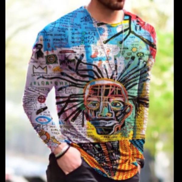 

Весенне-осенний топ с круглым вырезом, с креативным 3D принтом в стиле граффити, модные повседневные мужские футболки с длинным рукавом 5XL