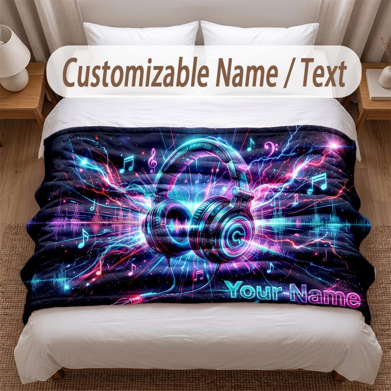 Music DJ Theme Soft Blanket Personalized Custom Name Text Print Warm Blanket Home Sofa Bedroom Decor