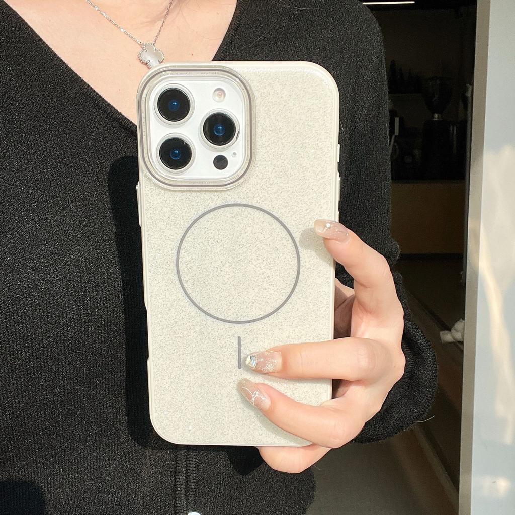 Simple and Practical iPhone 16 Pro Max Apple 17 Phone Case 15/14 Magnetic IMD Glitter Fine Circle Soft Case