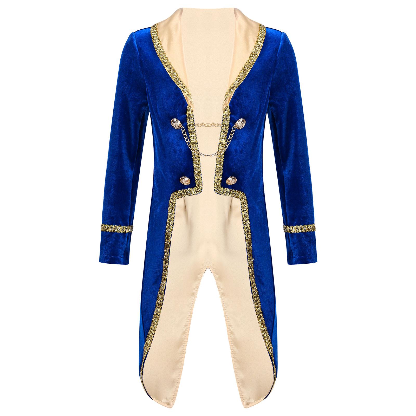 

Boys Prince Costume Vintage Royal Court Cosplay Long Sleeve Tuxedo Coat Theme Party Dress Up Set 9-12 Months королівський синій колір