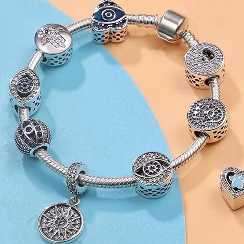 Copper Classic Palm Devil'S Eye Charms Blue Heart Beads For Women Diyoriginal Bracelets Fine Diy Jewelry Gifts