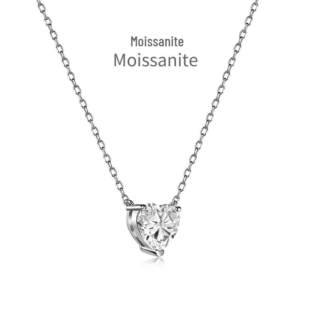 

Mo Sang S925 Sterling Silver Heart Pendant Necklace for Women - 2 Carat D Color Sparkling Clavicle Chain S925 Silver