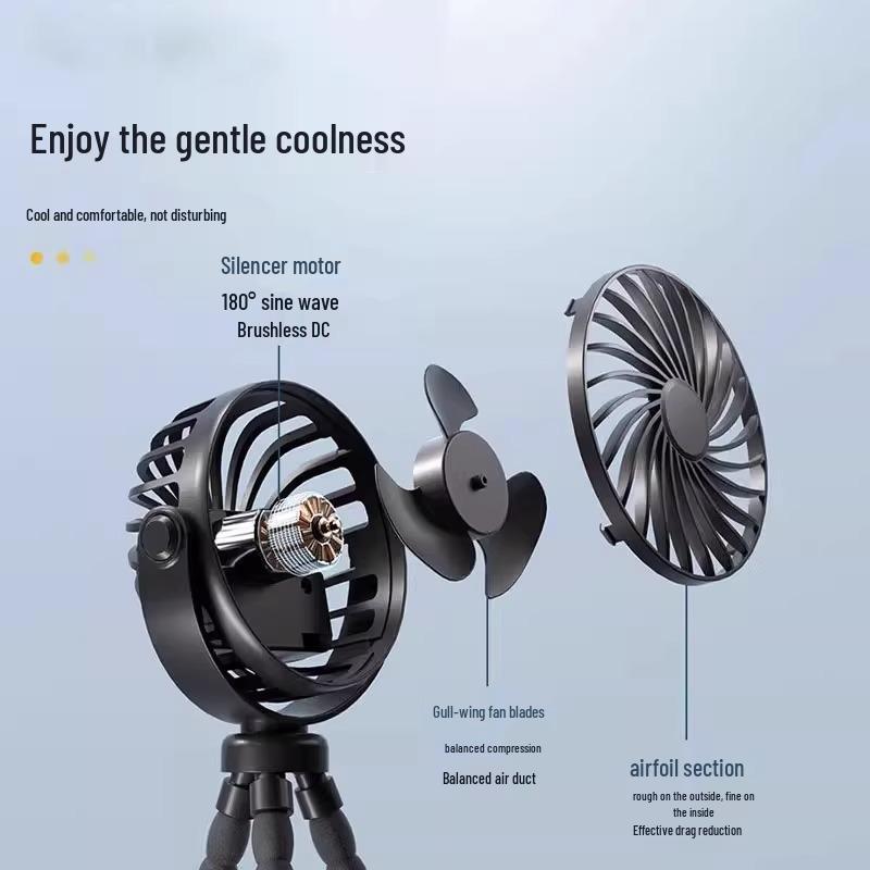 Octopus Mini Stroller Fan: Silent, Rechargeable, Portable, Anti-Pinch Design & Phone Holder