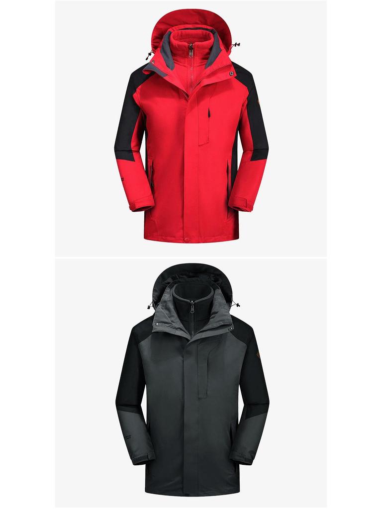 Men's and Women's 3-in-1 Fleece Outdoor Jacket: Windproof, Waterproof, Removable Warm Coat for Mountaineering