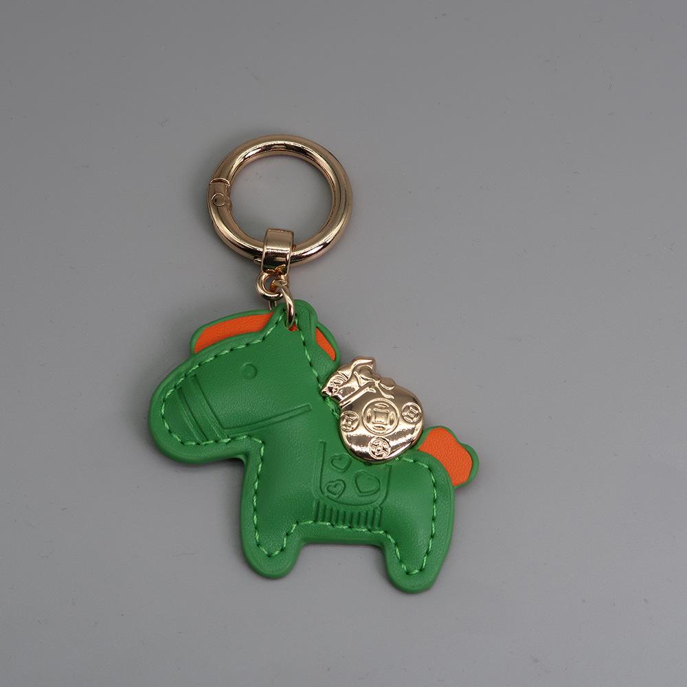 Instant Wealth Leather Keychain with Cartoon Pony Pendant for Couples – Trendy Bag and Car Accessory