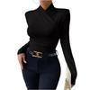 Women's Fashionable Design Cross-Neck Slim-Fit Versatile Pleated T-Shirt