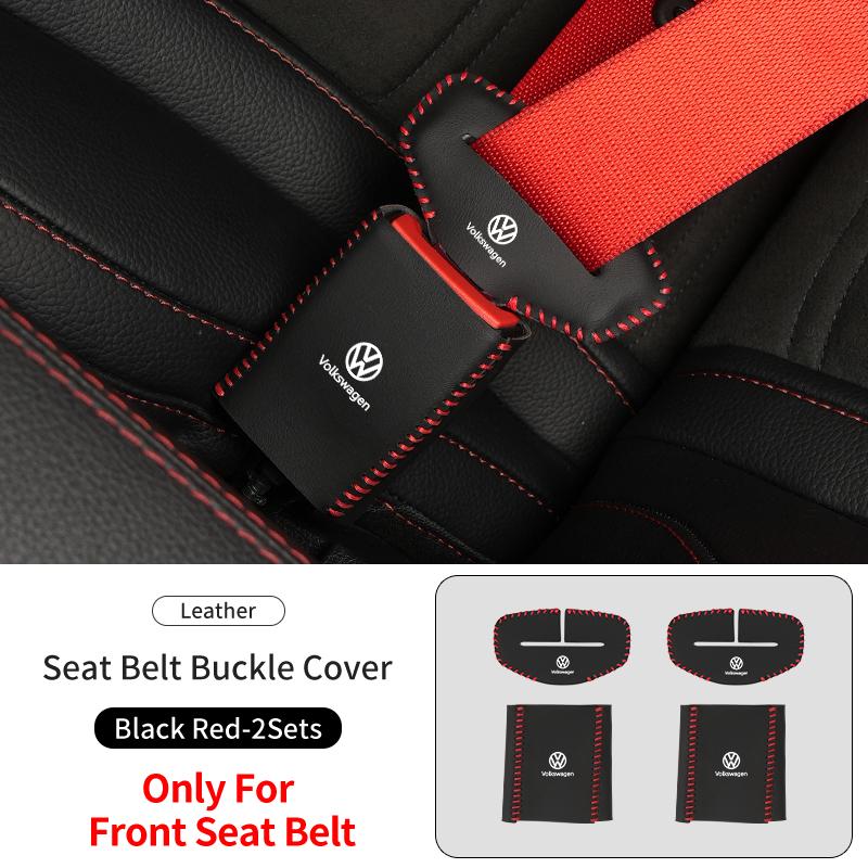 BFPQY1 2Sets Leather Car Logo Seat Belt Buckle Protector Cover Only For Front Seat Belt For VW Scirocco Jetta Beetle Golf Passat Polo