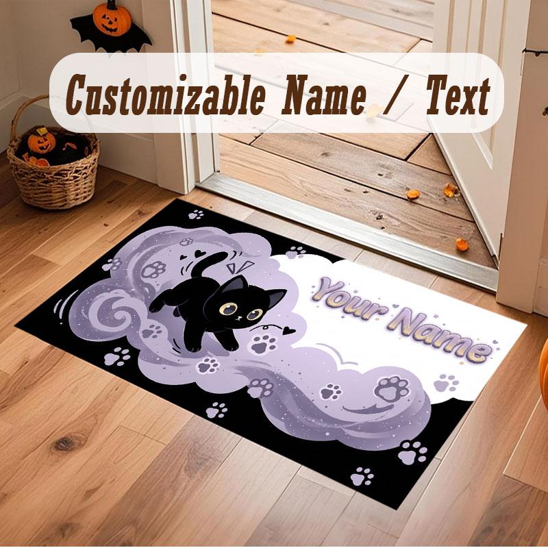 Cat Theme Crystal Velvet Floor Rug Personalized Custom Name Text Warm Carpet Home Decoration