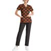 Women's Costume Set Short Sleeve Halloween Print Pocket Top and Pants 2 Piece Work Uniform