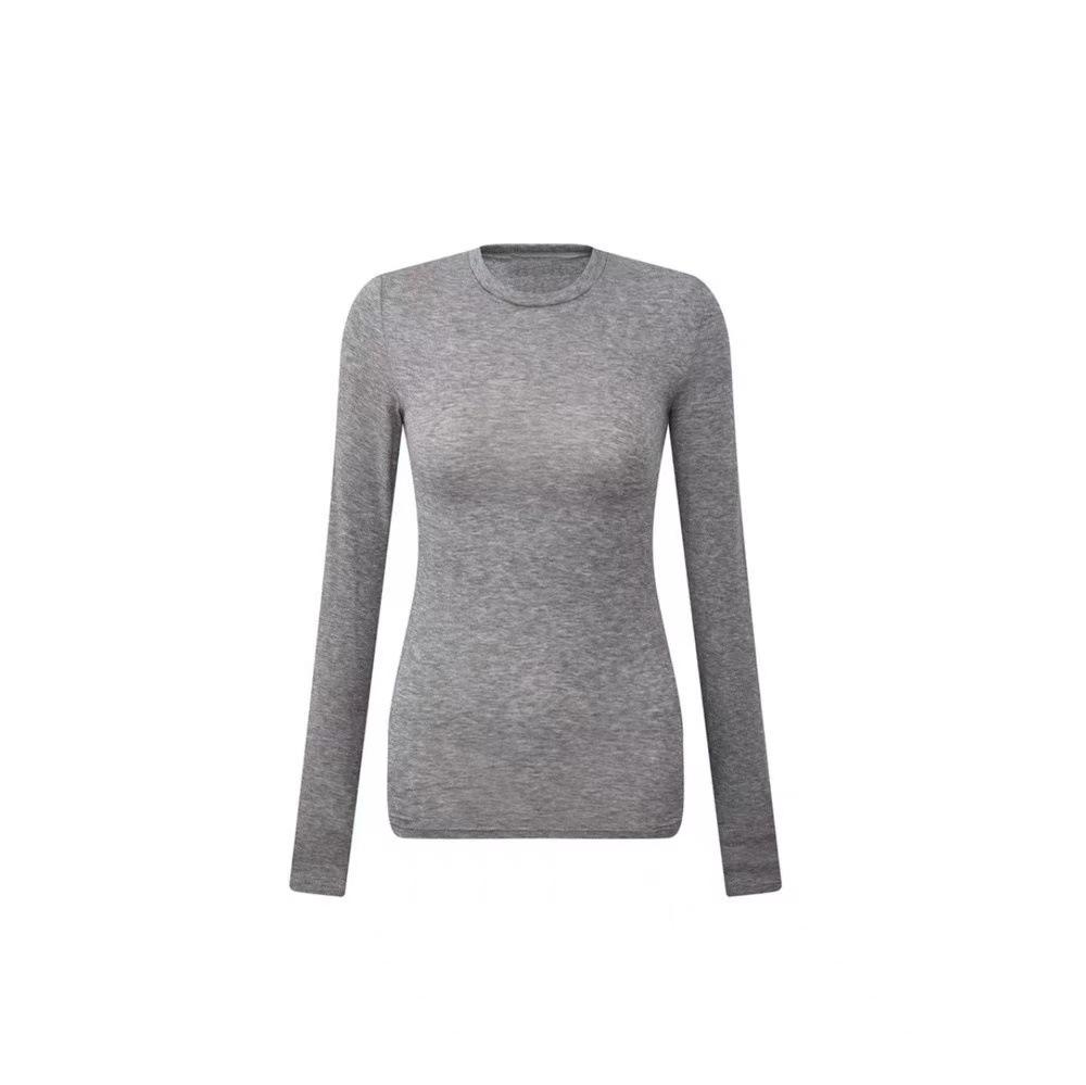 Women's Round Neck High Elastic Wool Tencel Long Sleeve Base Layer Shirt