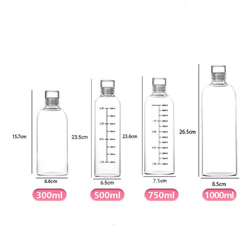 Glass Water Bottle Large Capacity Cup with Time Marker Cover Drink Transparent Milk Juice Drinkware Simple Cup for Outdoor Home