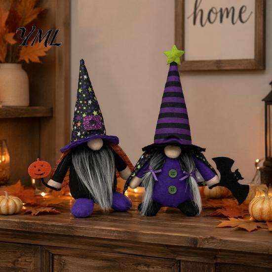 Cute Spooky Window Figurines Halloween Gnome Decoration, Witch Swedish Tomte Ornament, Plush Unique Present Ideas Scandinavian Elf Dwarf for