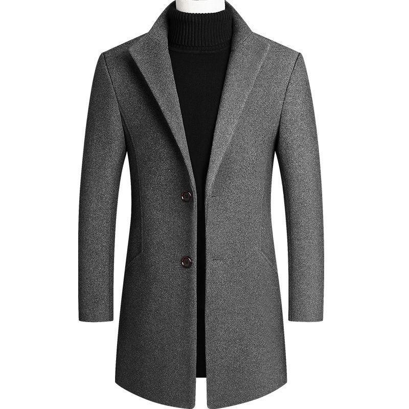 2026 New Autumn and Winter Woolen Men s Coat Casual Slim Wool Trench Coat Mid-length M серый