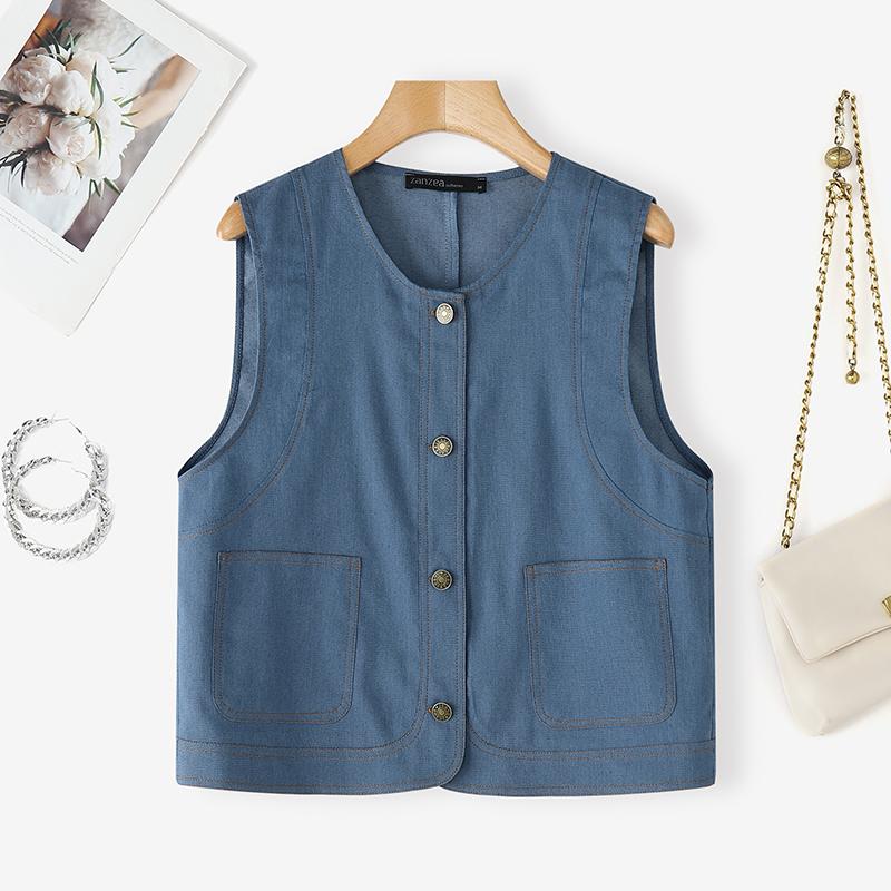 ZANZEA Women Summer Casual Round Neck Sleeveless Vest Tops