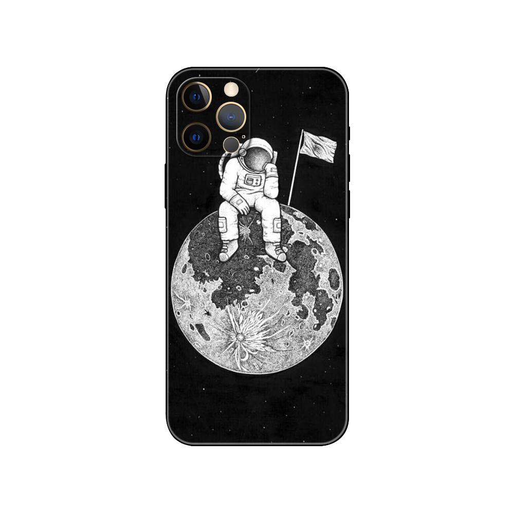 Space Moon Phone Case for Iphone 5 5s 2020se 6 6s 7 8 Plus X 10 XR XS 11 12 13 Mini Pro MAX Black Tpu Back Cover