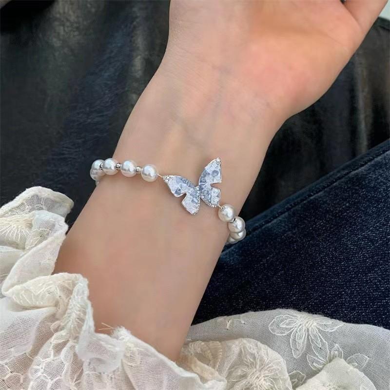 French Style Luxurious Pearl Butterfly Bead Bracelet Chic And Unique Jewelry Handmade
