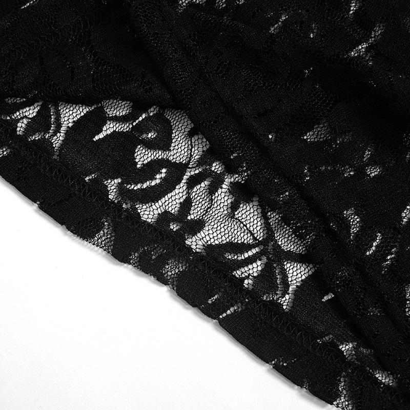 Fashion See Through Lace Round Neck Sexy T-shirt Women Cross Wrapped Chest Flare Sleeve T Shirts Woman Elegant Street Slim Fit Lady Tee Tops 26137