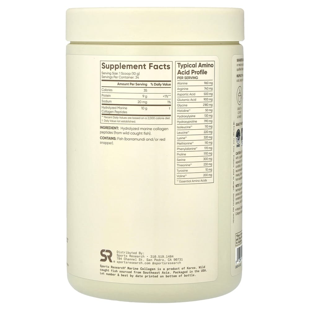 Sports Research Marine Collagen Peptides Unflavored 340g (12oz)