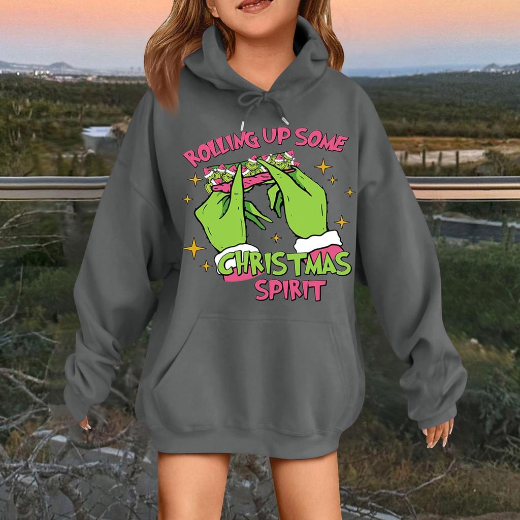 Children's Fashionable Casual Long-sleeved Loose Christmas Print Pullover Hooded Sweatshirt